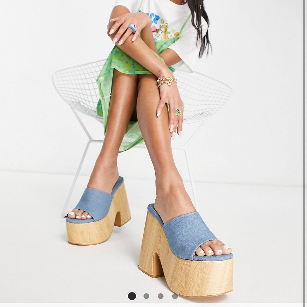 Daisy street chunky denim and wood mule platforms